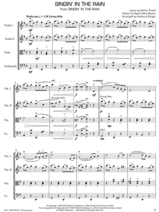 Singin' in the Rain - Pops for String Quartet - Gene Kelly - Partition